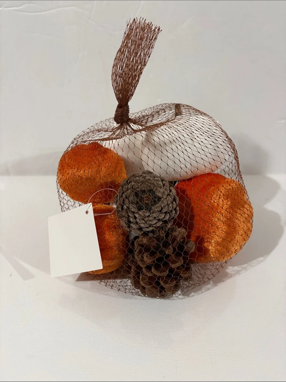 Decorative Harvest Pumpkin and Pinecone Bundle - White & Orange - Fall - Bundle